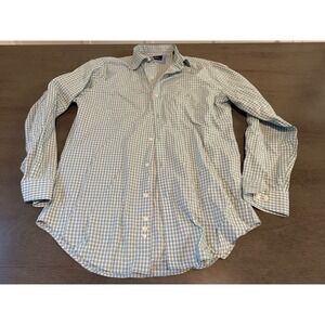 blue green check ESQUIRE collared button down shirt size 15 1/2 32 / 33